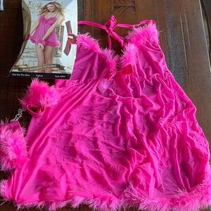 Fuschia Pink Lingerie Set Dreamgirl with Feather Trim